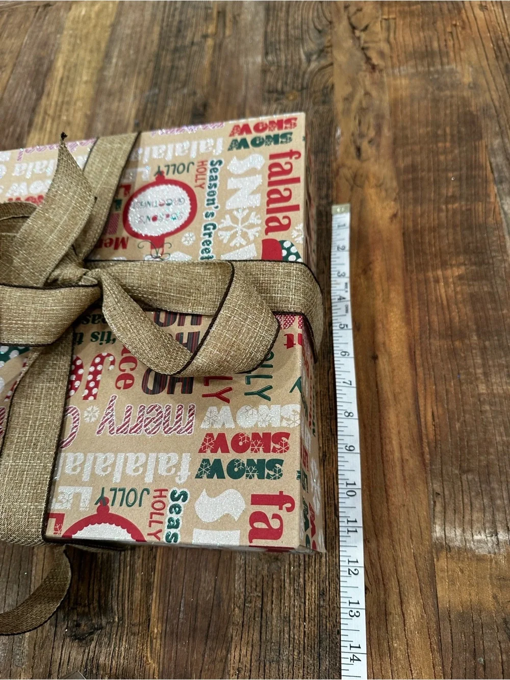 Festive 'Fa La La' Holiday Gift Box with Burlap Ribbon - Red & Green